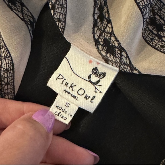 Pink Owl Boho Night Out Nude Black Patterned Dress with Flared Sleeves Small - Picture 12 of 13